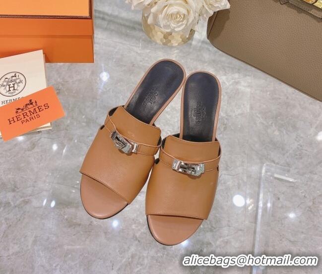 Pretty Style Hermes Candy Calfskin Kelly Buckle Sandals 042931 Light Brown 2021