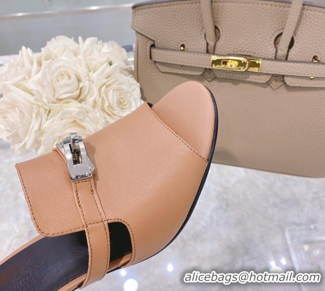 Pretty Style Hermes Candy Calfskin Kelly Buckle Sandals 042931 Light Brown 2021