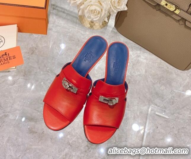 Top Grade Hermes Candy Calfskin Kelly Buckle Sandals 042932 Red