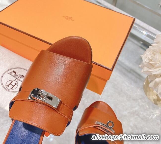 Best Grade Hermes Candy Calfskin Kelly Buckle Sandals 042933 Tan Brown