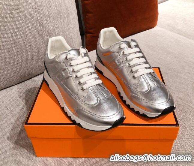 Luxury Cheap Hermes Trail Calfskin Sneakers 051084 Silver 2021