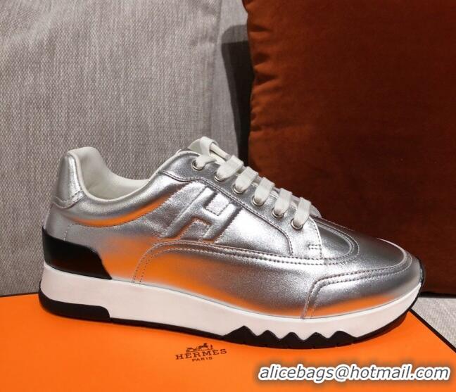 Luxury Cheap Hermes Trail Calfskin Sneakers 051084 Silver 2021