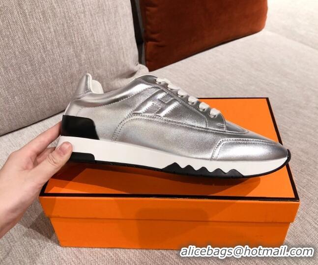 Luxury Cheap Hermes Trail Calfskin Sneakers 051084 Silver 2021