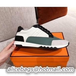 Luxury Hermes Trail Calfskin Sneakers 051084 Green 2021