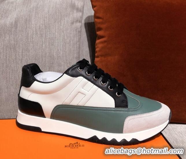 Luxury Hermes Trail Calfskin Sneakers 051084 Green 2021