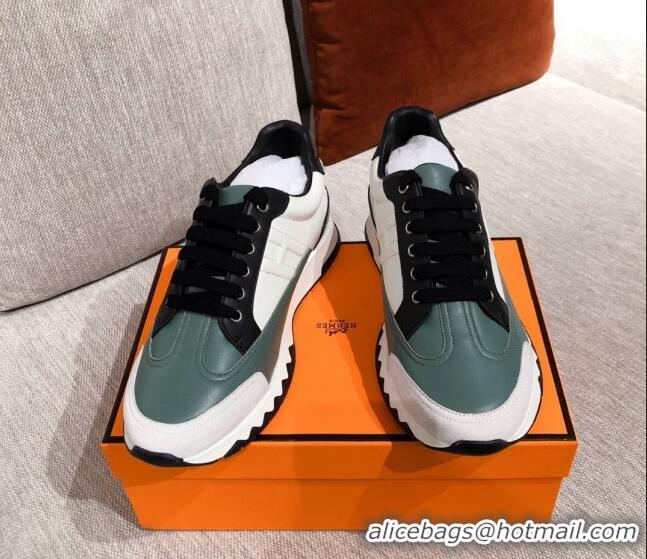 Luxury Hermes Trail Calfskin Sneakers 051084 Green 2021