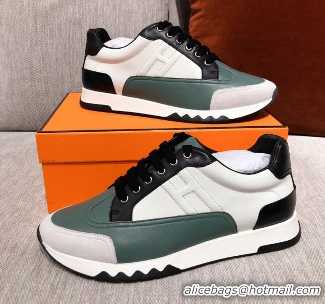 Luxury Hermes Trail Calfskin Sneakers 051084 Green 2021