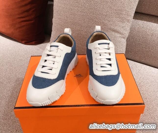 Luxurious Hermes Bouncing Canvas Sneakers 051088 Denim Blue 2021