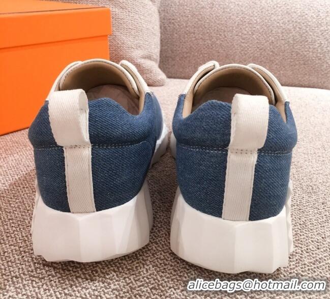 Luxurious Hermes Bouncing Canvas Sneakers 051088 Denim Blue 2021