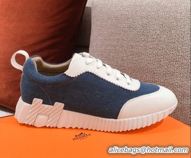 Luxurious Hermes Bouncing Canvas Sneakers 051088 Denim Blue 2021