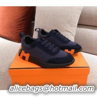 Top Quality  Hermes Bouncing Canvas Sneakers 051088 Dark Blue 2021