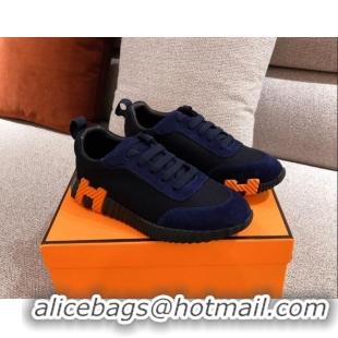 Good Looking Hermes Bouncing Canvas Sneakers 051088 Navy Blue 2021