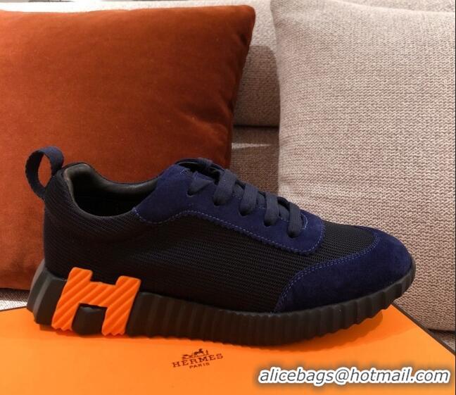 Good Looking Hermes Bouncing Canvas Sneakers 051088 Navy Blue 2021