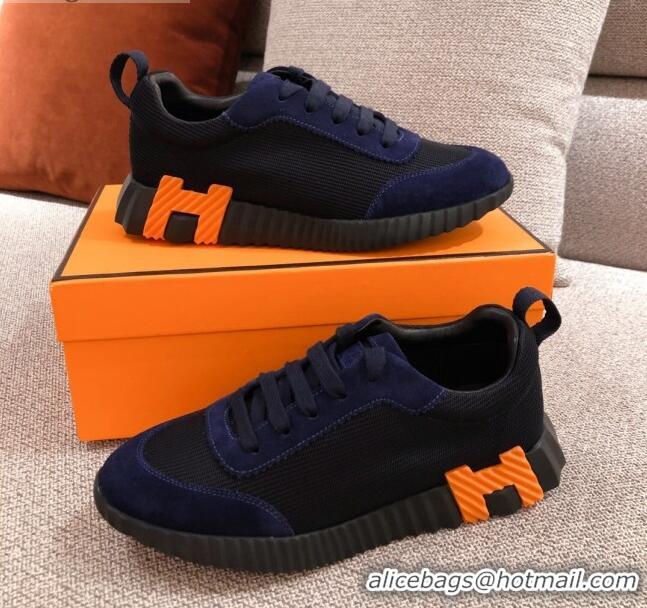 Good Looking Hermes Bouncing Canvas Sneakers 051088 Navy Blue 2021