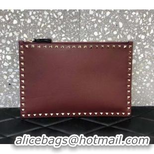 Top Quality Valentino Rockstud Large Flat Pouch Clutch Bag 92703 Burgundy