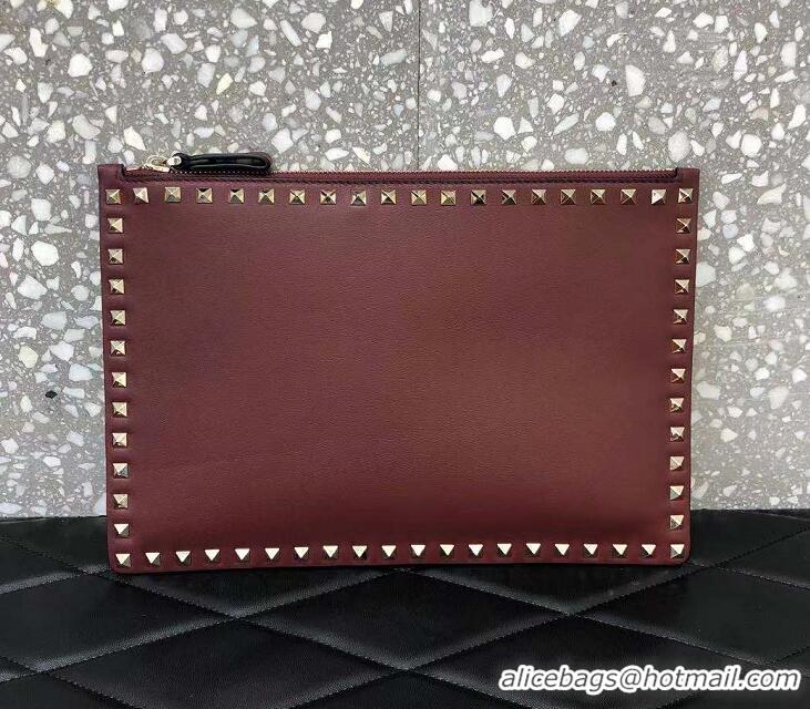 Top Quality Valentino Rockstud Large Flat Pouch Clutch Bag 92703 Burgundy