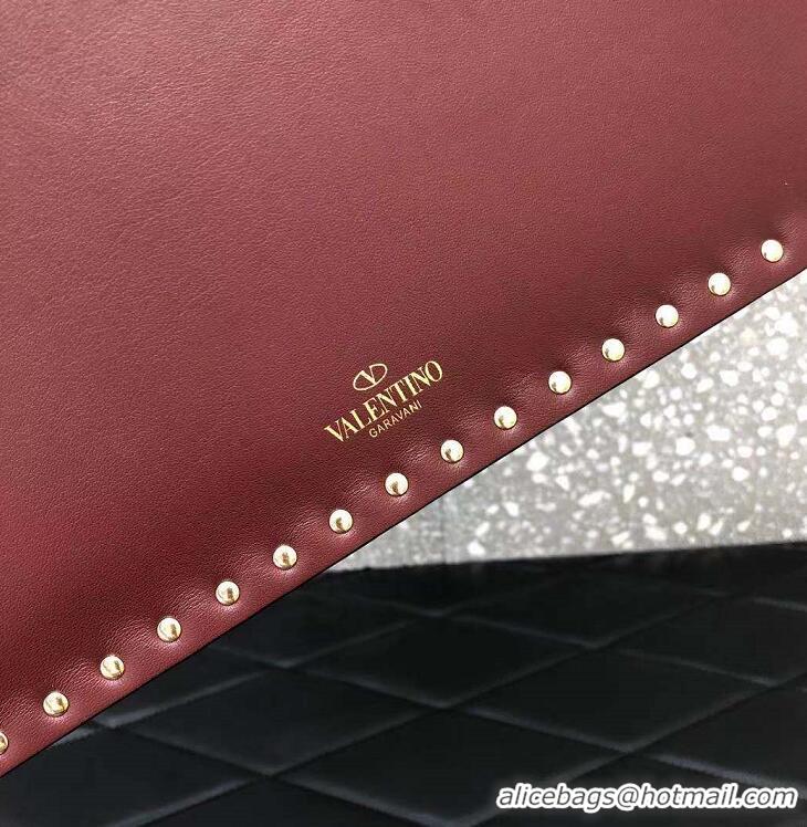 Top Quality Valentino Rockstud Large Flat Pouch Clutch Bag 92703 Burgundy