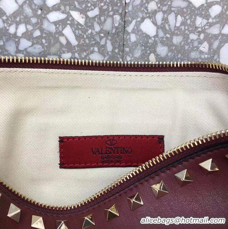 Top Quality Valentino Rockstud Large Flat Pouch Clutch Bag 92703 Burgundy