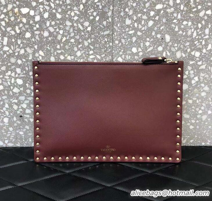 Top Quality Valentino Rockstud Large Flat Pouch Clutch Bag 92703 Burgundy