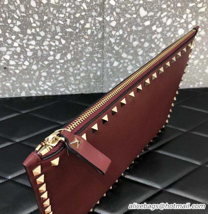 Top Quality Valentino Rockstud Large Flat Pouch Clutch Bag 92703 Burgundy