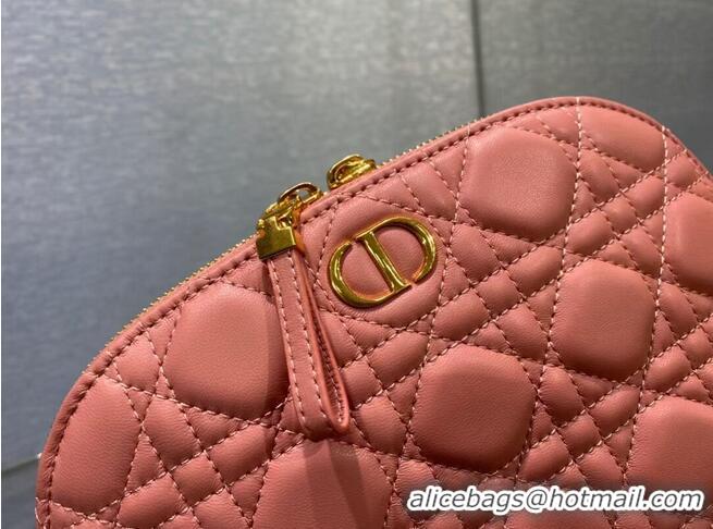 Best Quality DIOR CARO BEAUTY POUCH Cannage Lambskin S5047 Pink