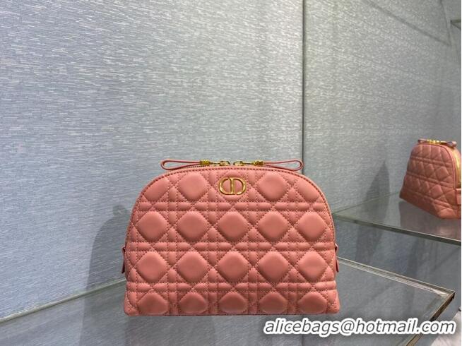 Best Quality DIOR CARO BEAUTY POUCH Cannage Lambskin S5047 Pink