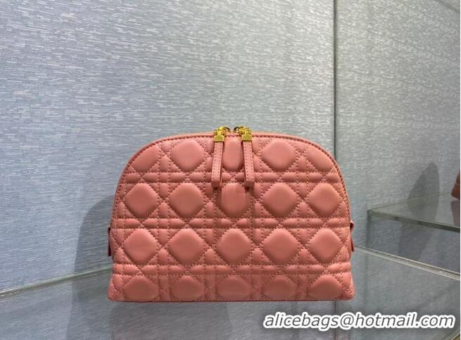 Best Quality DIOR CARO BEAUTY POUCH Cannage Lambskin S5047 Pink