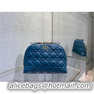 Buy Inexpensive DIOR CARO BEAUTY POUCH Cannage Lambskin S5047 Blue