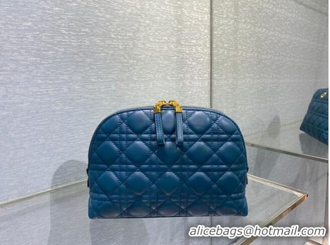 Buy Inexpensive DIOR CARO BEAUTY POUCH Cannage Lambskin S5047 Blue