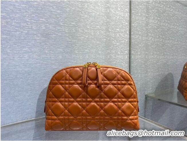 Reasonable Price DIOR CARO BEAUTY POUCH Cannage Lambskin S5047 Brown