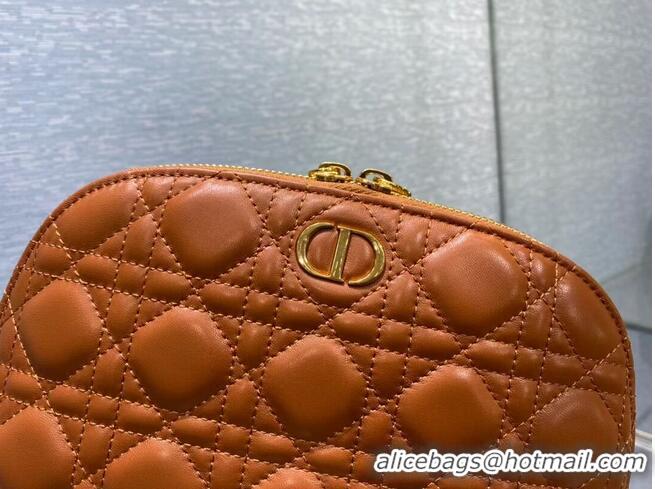 Reasonable Price DIOR CARO BEAUTY POUCH Cannage Lambskin S5047 Brown