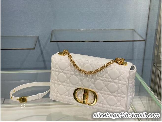 Top Quality MEDIUM DIOR CARO BAG Soft Cannage Calfskin M9242 White