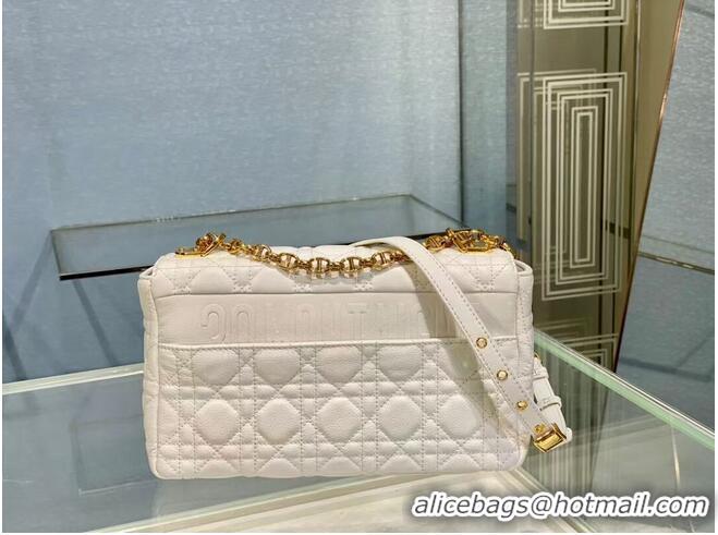 Top Quality MEDIUM DIOR CARO BAG Soft Cannage Calfskin M9242 White