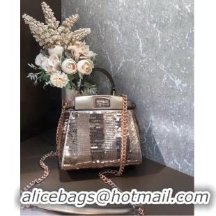 Super Quality FENDI PEEKABOO ICONIC MINI Beads bag F1359 Rose Gold