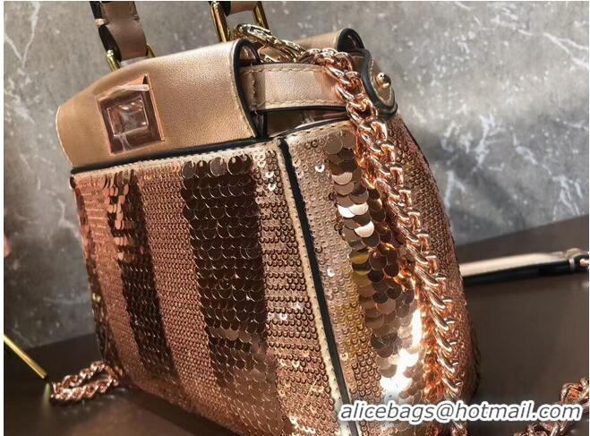 Super Quality FENDI PEEKABOO ICONIC MINI Beads bag F1359 Rose Gold