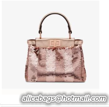 Super Quality FENDI PEEKABOO ICONIC MINI Beads bag F1359 Rose Gold