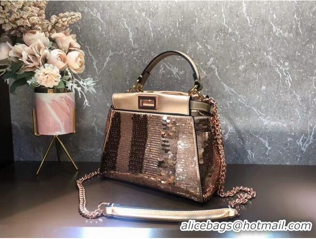 Super Quality FENDI PEEKABOO ICONIC MINI Beads bag F1359 Rose Gold