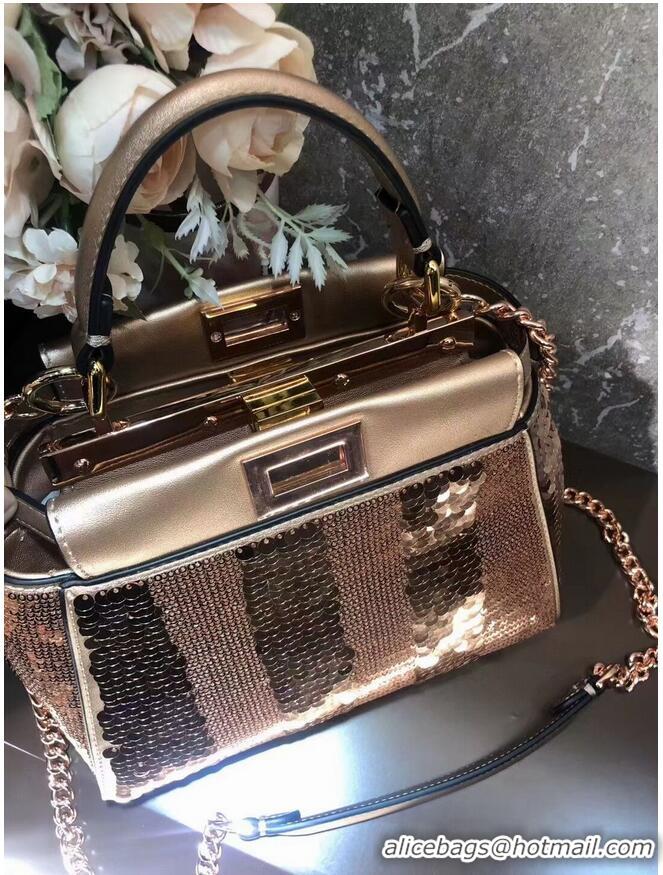 Super Quality FENDI PEEKABOO ICONIC MINI Beads bag F1359 Rose Gold