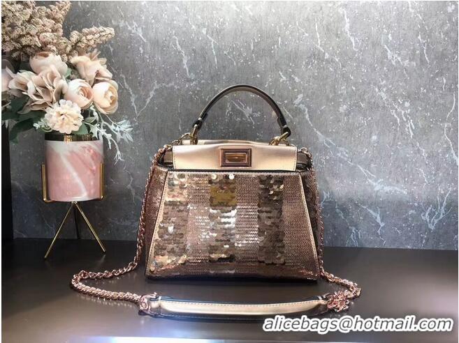 Super Quality FENDI PEEKABOO ICONIC MINI Beads bag F1359 Rose Gold