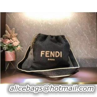 Popular Style FENDI PACK SMALL POUCH Braided straw Large-bag F1529 Black