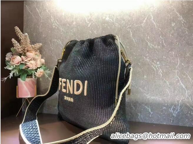 Popular Style FENDI PACK SMALL POUCH Braided straw Large-bag F1529 Black