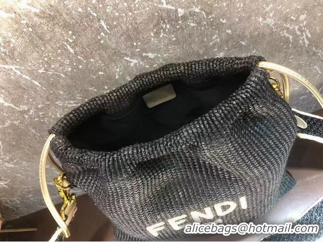 Popular Style FENDI PACK SMALL POUCH Braided straw Large-bag F1529 Black