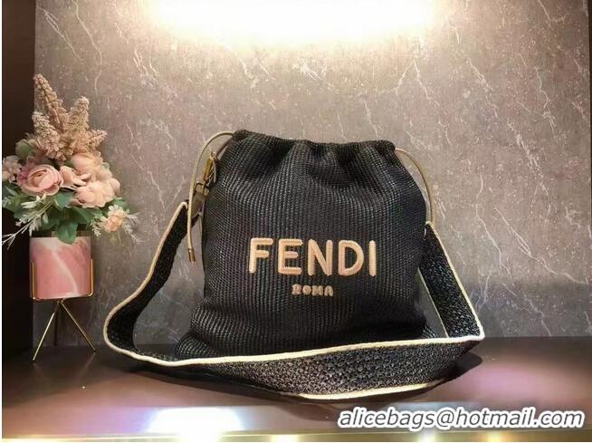 Popular Style FENDI PACK SMALL POUCH Braided straw Large-bag F1529 Black