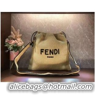 Women Classic FENDI PACK SMALL POUCH Braided straw Large-bag F1529 Brown