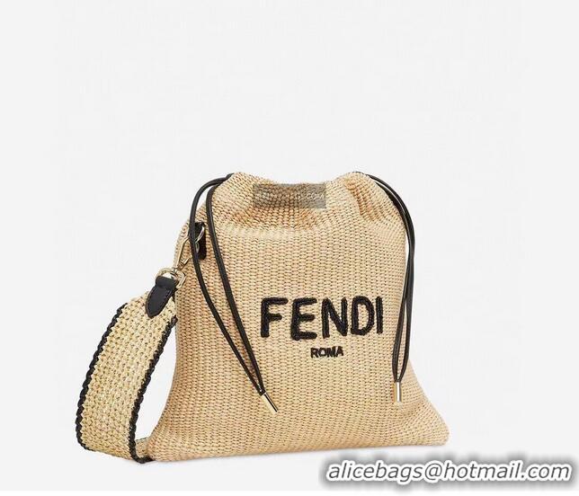 Women Classic FENDI PACK SMALL POUCH Braided straw Large-bag F1529 Brown