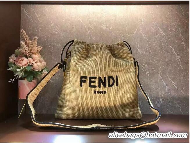 Women Classic FENDI PACK SMALL POUCH Braided straw Large-bag F1529 Brown