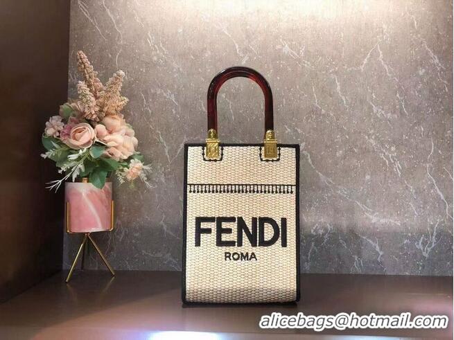 Buy Discount FENDI SUNSHINE SHOPPER Braided straw medium-bag F1620 Beige