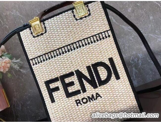 Buy Discount FENDI SUNSHINE SHOPPER Braided straw medium-bag F1620 Beige