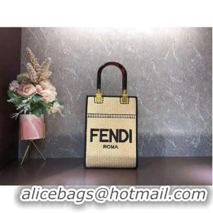 Promotional FENDI SUNSHINE SHOPPER Braided straw medium-bag F1620 Apricot