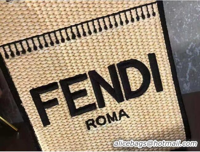 Promotional FENDI SUNSHINE SHOPPER Braided straw medium-bag F1620 Apricot